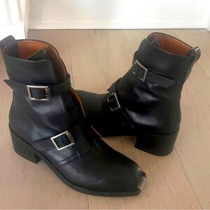 rag & bone Black Leather Ankle Boots with Silver Accents